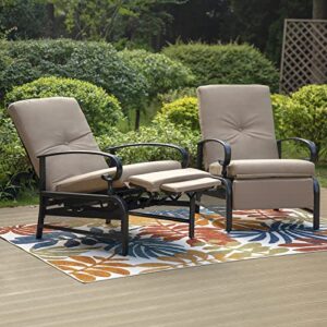 phi villa oversized outdoor recliner chairs set of 2, zero gravity metal patio recliner lounge chairs with removable beige cushions for garden, poolside, lawn