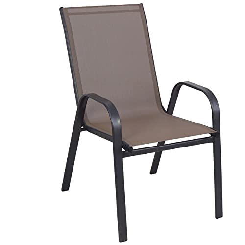 BTEXPERT Brown Indoor Outdoor 4-Set of Four Restaurant Flexible Sling Stack, Patio Metal Frame Chair, Set of 4