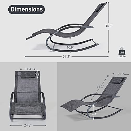 Mansion Home Outdoor Lounge Chair, Chaise Lounge for Patio & Lawn, Pool Lounge Chairs with Removable Pillow, Dark Grey