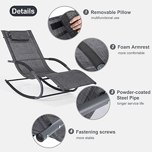 Mansion Home Outdoor Lounge Chair, Chaise Lounge for Patio & Lawn, Pool Lounge Chairs with Removable Pillow, Dark Grey