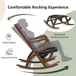 Giantex Rocking Chair with Cushion, Modern PU Leather Rocker, Rubber Wood Frame, Ergonomic Backrest Armrest, Single Rocking Chair for Nursery Living Room Bedroom Lounge Office (1, Black & Brown)