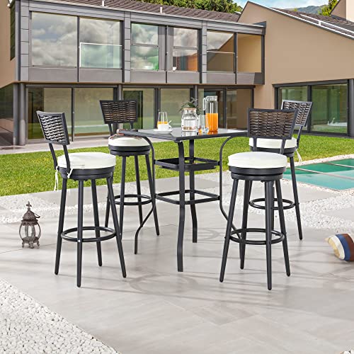 LOKATSE HOME Outdoor Swivel Bar Stools Set of 4 for Pub Kitchen Cafe Patio Bistro, Beige