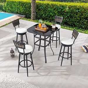 LOKATSE HOME Outdoor Swivel Bar Stools Set of 4 for Pub Kitchen Cafe Patio Bistro, Beige