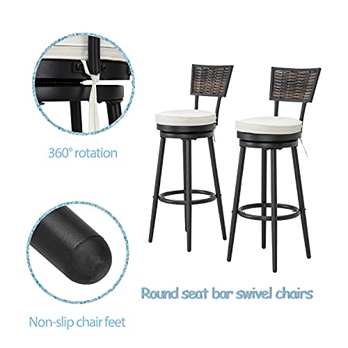 LOKATSE HOME Outdoor Swivel Bar Stools Set of 4 for Pub Kitchen Cafe Patio Bistro, Beige