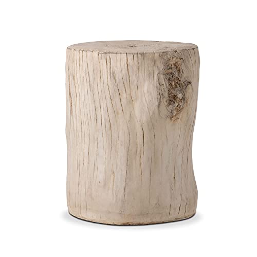 COSIEST Outdoor Antique Beige Side Table Faux Wood, Hand-Painted Wood Stump Stool, Ottomans, Plant Stand, Deck or Garden