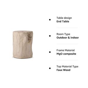 COSIEST Outdoor Antique Beige Side Table Faux Wood, Hand-Painted Wood Stump Stool, Ottomans, Plant Stand, Deck or Garden