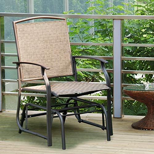 Giantex Outdoor Glider Chair W/Sturdy Metal Frame & Breathable Mesh Fabric, Porch Lounge Swing Rocking Chair for Lawn, Garden, Porch, Backyard, Poolside, Patio Glider for Outside