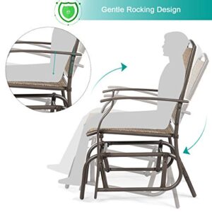 Giantex Outdoor Glider Chair W/Sturdy Metal Frame & Breathable Mesh Fabric, Porch Lounge Swing Rocking Chair for Lawn, Garden, Porch, Backyard, Poolside, Patio Glider for Outside