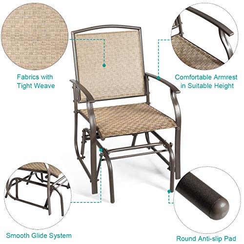 Giantex Outdoor Glider Chair W/Sturdy Metal Frame & Breathable Mesh Fabric, Porch Lounge Swing Rocking Chair for Lawn, Garden, Porch, Backyard, Poolside, Patio Glider for Outside