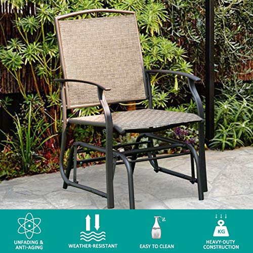 Giantex Outdoor Glider Chair W/Sturdy Metal Frame & Breathable Mesh Fabric, Porch Lounge Swing Rocking Chair for Lawn, Garden, Porch, Backyard, Poolside, Patio Glider for Outside