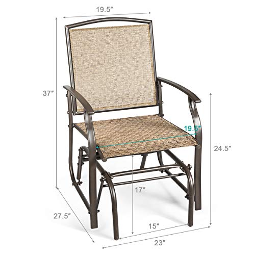 Giantex Outdoor Glider Chair W/Sturdy Metal Frame & Breathable Mesh Fabric, Porch Lounge Swing Rocking Chair for Lawn, Garden, Porch, Backyard, Poolside, Patio Glider for Outside