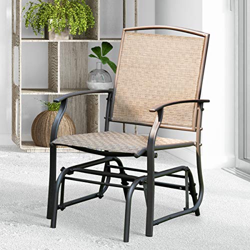 Giantex Outdoor Glider Chair W/Sturdy Metal Frame & Breathable Mesh Fabric, Porch Lounge Swing Rocking Chair for Lawn, Garden, Porch, Backyard, Poolside, Patio Glider for Outside