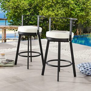 lokatse home 2 piece outdoor swivel bar stools patio height metal chairs with cushion, beige
