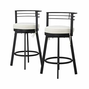 LOKATSE HOME 2 Piece Outdoor Swivel Bar Stools Patio Height Metal Chairs with Cushion, Beige