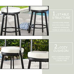 LOKATSE HOME 2 Piece Outdoor Swivel Bar Stools Patio Height Metal Chairs with Cushion, Beige