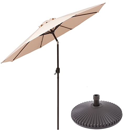 UDPATIO 9FT Patio Umbrella Outdoor Market Table Umbrella with Stand, 2-Year Nofading UV Protection Waterproof Sun Umbrella Fabric for Garden, Lawn & Yard, Beige