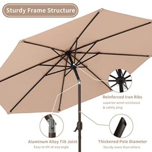 UDPATIO 9FT Patio Umbrella Outdoor Market Table Umbrella with Stand, 2-Year Nofading UV Protection Waterproof Sun Umbrella Fabric for Garden, Lawn & Yard, Beige