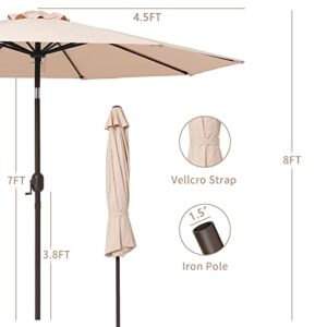 UDPATIO 9FT Patio Umbrella Outdoor Market Table Umbrella with Stand, 2-Year Nofading UV Protection Waterproof Sun Umbrella Fabric for Garden, Lawn & Yard, Beige