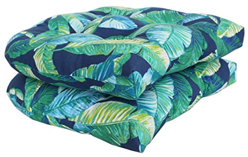 Rulu Set of 2 19"x19"x4" Hanalei Lagoon Outdoor/Indoor Wicker Seat Cushions, Blue/Green