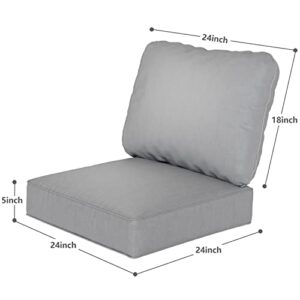 linstock Outdoor Deep Seat Cushions for Patio Sectional Sofa, Breathable Water-Resistant Soft Cushion with Back Cushion for Patio Furniture, Cushions Size 24 x 24 x 5 inch (Light Grey)