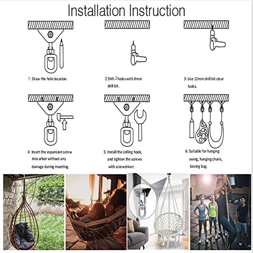 Hammock Hanging Kit, 1100 lb Capacity Heavy Duty 360° Rotate Ultra Durable Hooks for Swing, DQYTJT Hanging Chair Hardware for Ceiling, Yoga, Chair, Multiple Indoor Outdoor Gym