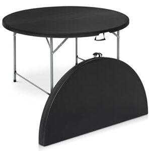 monibloom 5ft folding plastic table, heavy duty round indoor outdoor tables for kitchen party wedding festival event poolside, black