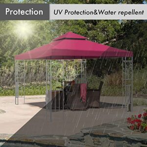 Gazebo Canopy Replacement Outdoor Canopy Shelter Top Double Tiered Canopy Cover, 10x10 FT (Red)