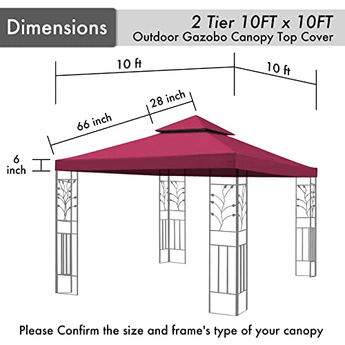 Gazebo Canopy Replacement Outdoor Canopy Shelter Top Double Tiered Canopy Cover, 10x10 FT (Red)