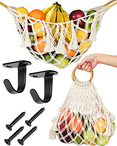 Macrame Fruit Hammock For Kitchen Under Cabinet, Hanging Fruit Banana Hammock Fruit, Hanging Fruit Hammock Under Cabinet Fruit Hammock, Kitchen Hammock For Fruit Hammock Camper, Produce Hammock Veggie