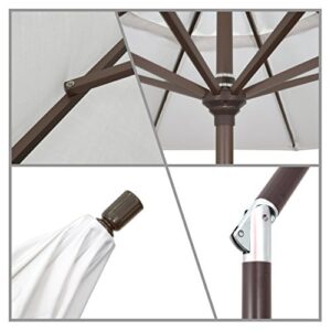 California Umbrella 9' Round Aluminum Market Umbrella, Crank Lift, Push Button Tilt, Bronze Pole, Sunbrella Natural