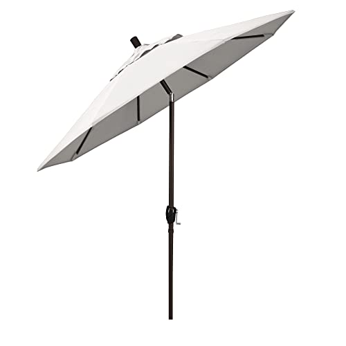 California Umbrella 9' Round Aluminum Market Umbrella, Crank Lift, Push Button Tilt, Bronze Pole, Sunbrella Natural