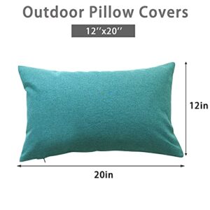 Pack of 2 Decorative Outdoor Waterproof Pillow Covers for Patio Tent Garden Balcony Farmhouse Sunbrella Outside Square Lumbar Pillow Cover Case 12*20 inch (Blue-Green)