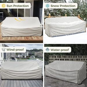 Pinktail 3-Seater Large Patio Sofa Cover, Heavy-Duty Waterproof 600D Oxford Outdoor Furniture Cover for Long Couch Bench All Weather Protection, Light Gray 34''D x 90''W x 32''H