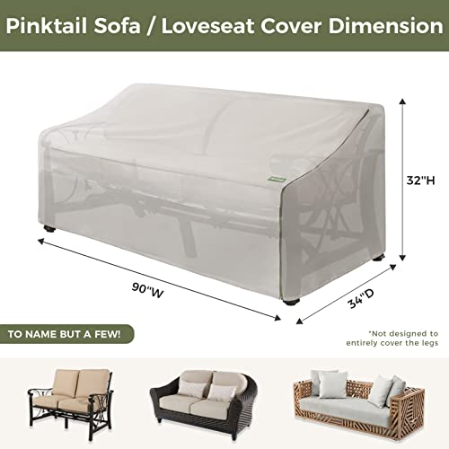 Pinktail 3-Seater Large Patio Sofa Cover, Heavy-Duty Waterproof 600D Oxford Outdoor Furniture Cover for Long Couch Bench All Weather Protection, Light Gray 34''D x 90''W x 32''H