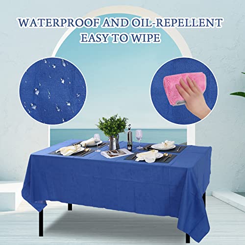 Jeyiour 15 Pcs Royal Blue Disposable Tablecloth Bulk 3 Ply Paper Plastic Rectangular Table Cover for Party Dining BBQ Picnic Buffet Camping Birthday Wedding Holiday, 54 x 108 Inches