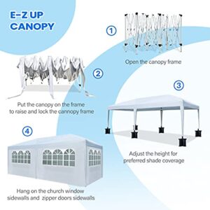 Quictent 10x20 Ft Ez Pop Up Canopy Wedding Party Tent with Sidewalls,Folding Instant Canopy Tents for Outdoor Parties,6 Sand Bags Included（White）