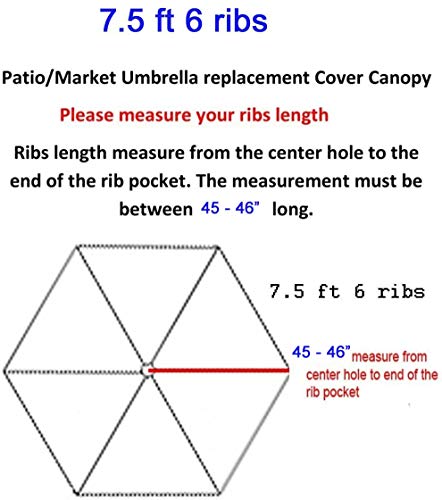 BELLRINO DECOR 7.5 ft 6 Ribs Replacement STRONG & THICK Umbrella Canopy for (Canopy Only) - ORANGE