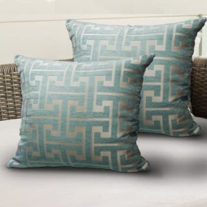 moonysweet turquoise blue farmhouse throw pillow covers golden chenille geometric decorative pillow covers 18 x 18 set of 2 cushion covers for living room decor outdoor patio
