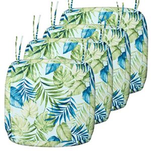 sunlit outdoor cushion covers, replacement cover only, 4 pack waterproof patio chair seat slipcovers with zipper and tie, 24″ x 24″ x 4″, tropical leaf, green