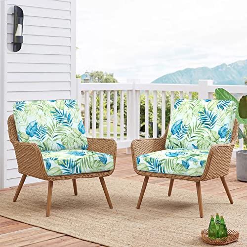 Sunlit Outdoor Cushion Covers, Replacement Cover Only, 4 Pack Waterproof Patio Chair Seat Slipcovers with Zipper and Tie, 24" x 24" x 4", Tropical Leaf, Green