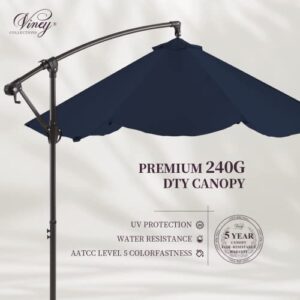 VINEY 10FT Patio Offset Umbrellas Cantilever Umbrella, Large Outdoor Umbrella w/Infinite Tilt, RECYCLED FABRIC Canopy & Cross Base for Backyard, Poolside, Lawn and Garden (Navy Blue)