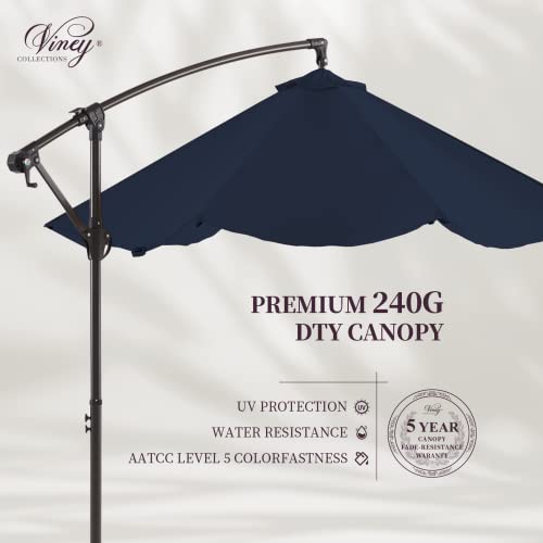 VINEY 10FT Patio Offset Umbrellas Cantilever Umbrella, Large Outdoor Umbrella w/Infinite Tilt, RECYCLED FABRIC Canopy & Cross Base for Backyard, Poolside, Lawn and Garden (Navy Blue)