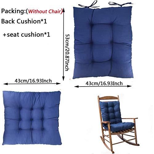 Rocking Chair Cushion Pad, 2 Pieces Indoor/Outdoor Rocking Chair Cushions Set Indoor/Outdoor Soft Thickened Patio Chaise Lounger Cushion Overstuffed Patio Chair Cushion (Navy Blue)