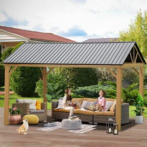 12′ x 14′ hardtop gazebo outdoor aluminum gazebo with galvanized steel gable canopy for patio decks backyard by domi outdoor living (wood looking)