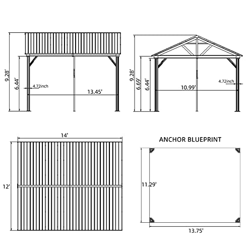 12' x 14' Hardtop Gazebo Outdoor Aluminum Gazebo with Galvanized Steel Gable Canopy for Patio Decks Backyard by domi outdoor living (Wood Looking)