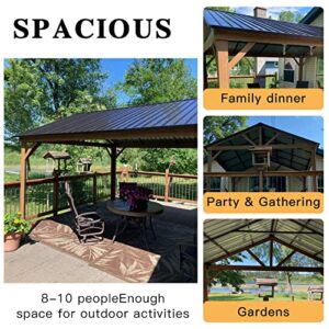 12' x 14' Hardtop Gazebo Outdoor Aluminum Gazebo with Galvanized Steel Gable Canopy for Patio Decks Backyard by domi outdoor living (Wood Looking)