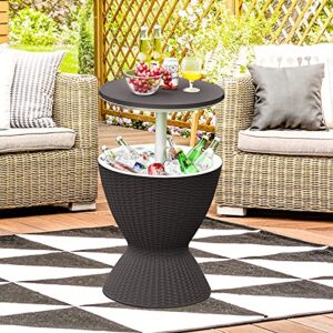 Tangkula Outdoor Cool Bar Table, Rattan Style Patio 8 Gallon Beer and Wine Cooler, All-Weather Ice Bucket w/Height Adjustable Top, Drainage Plug, 3-in-1 Cocktail Coffee Table for Party, Picnic (Black)