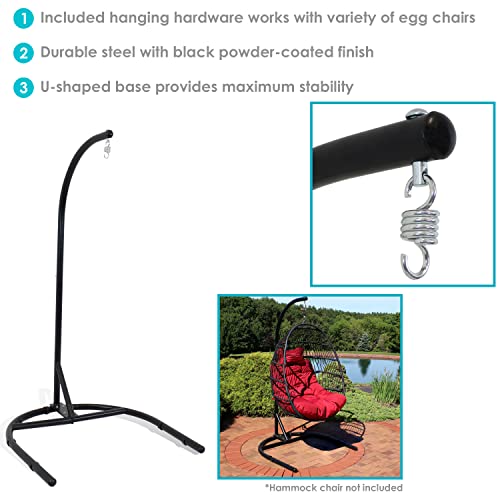 Sunnydaze Steel U-Shape Hanging Chair Stand - Indoor/Outdoor Hanging Egg Chair Stand - Powder-Coated Steel Construction with Black Finish - Stand Only - 76 Inches Tall