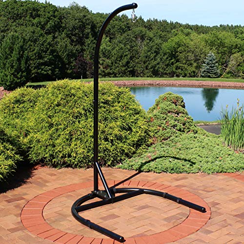Sunnydaze Steel U-Shape Hanging Chair Stand - Indoor/Outdoor Hanging Egg Chair Stand - Powder-Coated Steel Construction with Black Finish - Stand Only - 76 Inches Tall