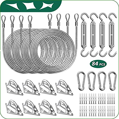 Sun Shade Sail Hardware Kit 6 Inch - 84pcs Set Stainless Steel Sun Sail Hardware Kit Mounting Accessories with 48 Ft (12 Ft x 4) Vinyl Coated Stainless Steel Wire Cable Ropes for Deck Railing